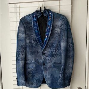 Giovanni Testi Blazer Sport Coat Metallic Blue Beaded SZ 36R NWOT